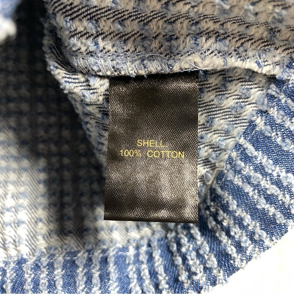 House of Harlow Cropped Nubbly Short Sleeve Jacket Accent Pearl Button Sz M Blue - Picture 6 of 7